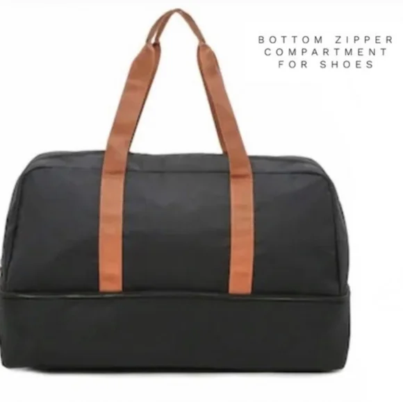 DSW Weekender Duffle Bag Black Tan Separte Shoe Compartment Gym Bag Travel Bag - Picture 2 of 15